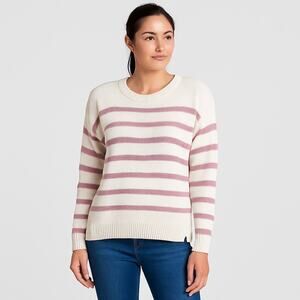 KULE‎ Striped Organic Cotton Sweater Pink White Long Sleeve Size Large
